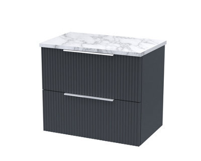 Balterley Tixall Fluted 2 Drawer Wall Hung Vanity Unit With Laminate Worktop, Dark Grey, 600mm - image 1