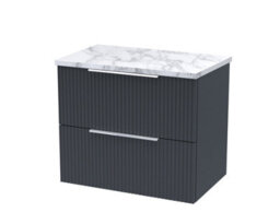 Balterley Tixall Fluted 2 Drawer Wall Hung Vanity Unit With Laminate Worktop, Dark Grey, 600mm - thumbnail 1