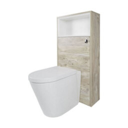 Homestylestore 600mm Light Oak Floorstanding Open Shelf Bathroom Toilet Wc Unit Back To Wall Pan With Led - thumbnail 1