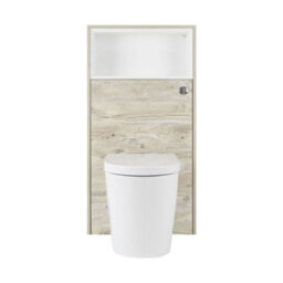 Homestylestore 600mm Light Oak Floorstanding Open Shelf Bathroom Toilet Wc Unit Back To Wall Pan With Led - thumbnail 2