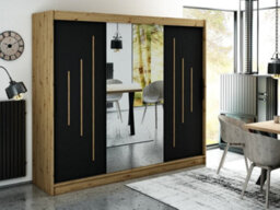Arte Leto Y1 Contemporary Mirrored 3 Sliding Door Wardrobe 9 Shelves 2 Rails Black Matt And Oak Effect (H)2000mm (W)2500mm (D)620mm - thumbnail 2