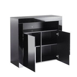 MMT Funiture Designs Modern Black Matt Gloss Buffet Sideboard Cabinet With Led Lights- Length 90Cm X Depth 35Cm X Height 83Cm - thumbnail 3