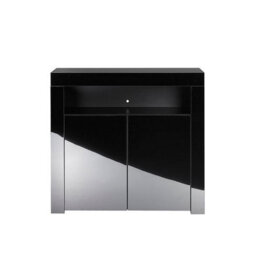 MMT Funiture Designs Modern Black Matt Gloss Buffet Sideboard Cabinet With Led Lights- Length 90Cm X Depth 35Cm X Height 83Cm - thumbnail 2