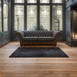 Chesterfield 3 Seater Sofa Antique Autumn Tan Leather Marinello Pewter Fabric In Jepson Style - thumbnail 3