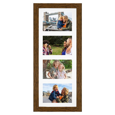 AK Frames 50X20Cm Dark Oak Modern Multi Photo Frame With White Mount - Holds 4 Apertures (4X) 6X4 Photos - image 1