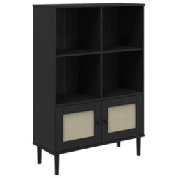 Berkfield Modern Bookcase Senja Rattan Look Black 90X35X130 Cm Solid Wood Pine
