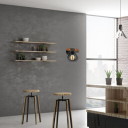 Milagro Ulf Hand Made Pendant Lamp Matt Black Cage Natural Wood Rugged Industrial Chic - thumbnail 4