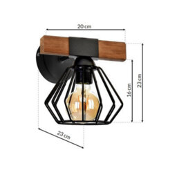 Milagro Ulf Hand Made Pendant Lamp Matt Black Cage Natural Wood Rugged Industrial Chic - thumbnail 5