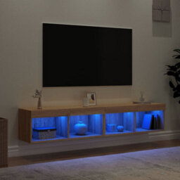 Walplus Tv Cabinets With Led Lights 2 Pcs Sonoma Oak 80X30X30 Cm - thumbnail 4