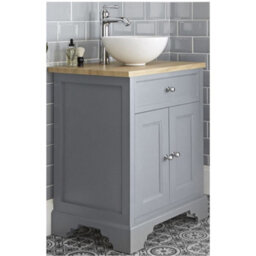 Homestylestore 645mm Light Grey And Oak Bathroom Vanity Unit With Round Countertop Basin And Chrome Round Handles - thumbnail 1