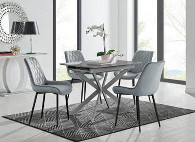 Furniturebox Uk Lira 100Cm Grey Metal Extending Dining Table & 4 Grey Pesaro Black Leg Chairs - image 1