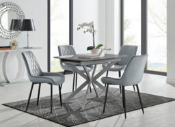 Furniturebox Uk Lira 100Cm Grey Metal Extending Dining Table & 4 Grey Pesaro Black Leg Chairs - thumbnail 1