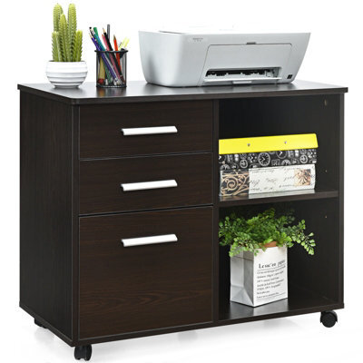 Costway 3-Drawer File Cabinet Mobile Printer Stand Lateral Filing Cabinet W/ Hanging Bars - image 1