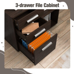 Costway 3-Drawer File Cabinet Mobile Printer Stand Lateral Filing Cabinet W/ Hanging Bars - thumbnail 5