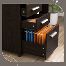 Costway 3-Drawer File Cabinet Mobile Printer Stand Lateral Filing Cabinet W/ Hanging Bars - thumbnail 6