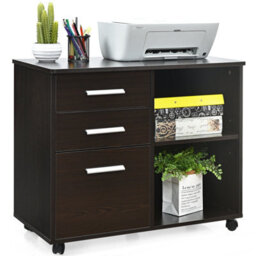 Costway 3-Drawer File Cabinet Mobile Printer Stand Lateral Filing Cabinet W/ Hanging Bars - thumbnail 1
