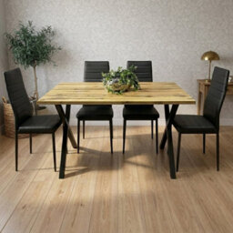 Kosy Koala Stone Effect Dining Table Set With 4 Black Faux Leather Chairs Dining Room Furniture - thumbnail 2