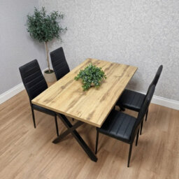 Kosy Koala Stone Effect Dining Table Set With 4 Black Faux Leather Chairs Dining Room Furniture - thumbnail 3