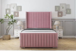 "Sloomy Marlborough Pink Plush Bed Frame With Mattress With 50""  Upholstered Wingback Headboard 4'6 Double" - thumbnail 1