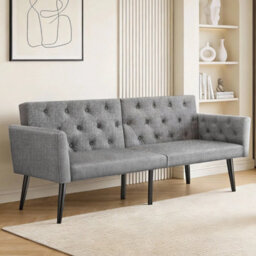 Double Fabric Sofa Bed Adjustable Sleeper Settee - thumbnail 1