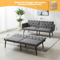 Double Fabric Sofa Bed Adjustable Sleeper Settee - thumbnail 2