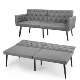 Double Fabric Sofa Bed Adjustable Sleeper Settee - thumbnail 3
