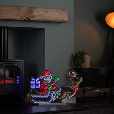 Samuel Alexander 60Cm Light Up Santa In Sleigh With Present Christmas Infinity Mirror With Multi-Coloured Leds - image 1