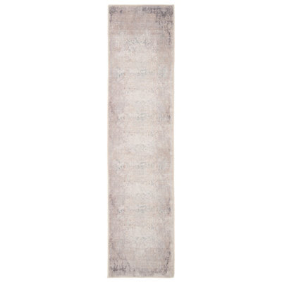 Loomed Distressed Greige Floral Persian Style Washable Non Slip Runner Rug 60X240Cm - image 1