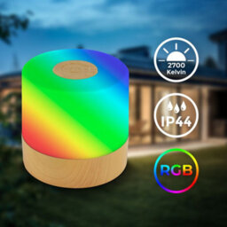 B.k.licht Led Desk Light Table Lamp Rechargeable Cordless Rgbw Outdoor Ip44 Wood Effect - thumbnail 2