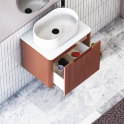 Royal Bathrooms Avenza 600mm Terracotta Clay Wall Hung Bathroom Countertop Vanity Unit 1 Drawer With Peak Basin - thumbnail 5