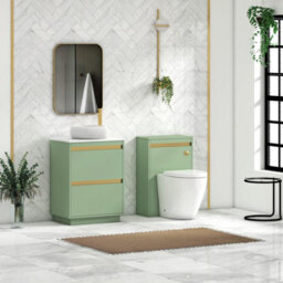 Royal Bathrooms Orion 600mm Mint Sage Floor Standing Plain White Countertop Vanity Unit 2 Drawer With Milan Basin & Brushed Brass Accent Trim - thumbnail 3