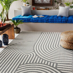 RugsX Sisal Flat String Rug 49376637 Circles Stripes Gray Cream 200X290 Cm - thumbnail 1