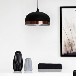 Wyld And Coco Luxelight 1-Light Pendant Black Round Shade With Copper Edge, W33 X D33 X H130Cm - thumbnail 2