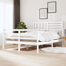 Berkfield Bed Frame White Solid Wood 140X200 Cm - thumbnail 1
