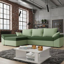 Dante L Modern Corner Sofa Bed Universal L Shape Couch With Guest Sleep Function Storage Durable Fabric Light Green And Green
