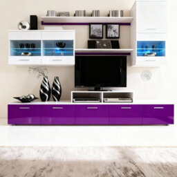 Beta Living Room Wall Unit With Led Lighting Modern Tv Cabinet Display Storage White Purple Gloss