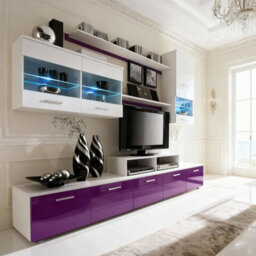 Beta Living Room Wall Unit With Led Lighting Modern Tv Cabinet Display Storage White Purple Gloss - thumbnail 2