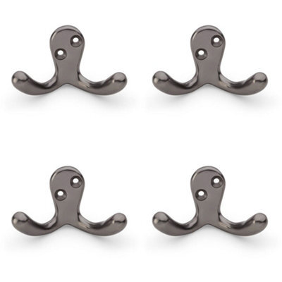Loops 4 Pack - Solid Brass Victorian Double Robe Coat Hook - Wall Mounted Holder Dark Bronze - image 1