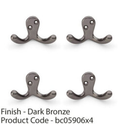 Loops 4 Pack - Solid Brass Victorian Double Robe Coat Hook - Wall Mounted Holder Dark Bronze - thumbnail 2