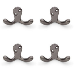 Loops 4 Pack - Solid Brass Victorian Double Robe Coat Hook - Wall Mounted Holder Dark Bronze - thumbnail 1