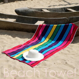 Geezy Striped Velour Beach Towel Large Soft Cotton Travel Camp Pool Holiday 17X150Cm - thumbnail 3