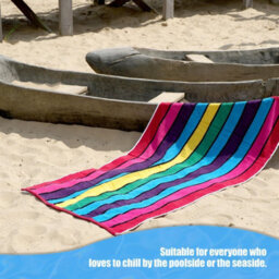 Geezy Striped Velour Beach Towel Large Soft Cotton Travel Camp Pool Holiday 17X150Cm - thumbnail 6