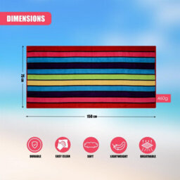 Geezy Striped Velour Beach Towel Large Soft Cotton Travel Camp Pool Holiday 17X150Cm - thumbnail 5