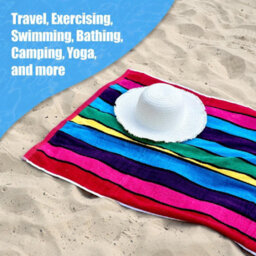 Geezy Striped Velour Beach Towel Large Soft Cotton Travel Camp Pool Holiday 17X150Cm - thumbnail 2