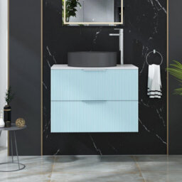 Royal Bathrooms Evora 700mm Powder Blue Fluted Wall Hung Countertop Vanity Unit 2 Drawer With Art Round Basin - thumbnail 1