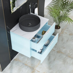Royal Bathrooms Evora 700mm Powder Blue Fluted Wall Hung Countertop Vanity Unit 2 Drawer With Art Round Basin - thumbnail 3
