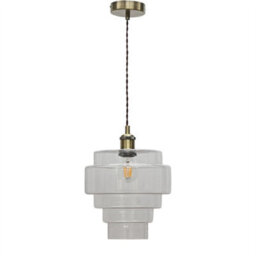 First Choice Lighting Set Of 2 Benson - 5 Tier Glass & Antique Brass Ceiling Pendant Lights - thumbnail 2