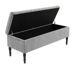 150Cm Paris Striped Ottoman Storage Bench- Plush Velvet Shoe Bench - Silver Upholstery Footstool With Storage - thumbnail 5