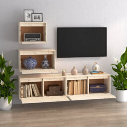 Berkfield Tv Cabinets 4 Pcs Solid Wood Pine - thumbnail 3
