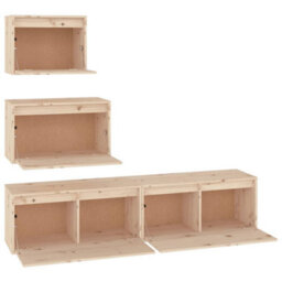 Berkfield Tv Cabinets 4 Pcs Solid Wood Pine - thumbnail 4